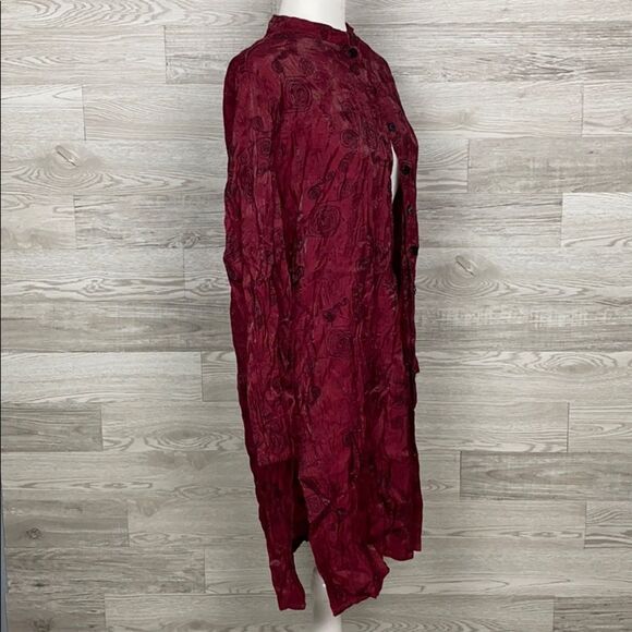 Chico Red High Collar Button Down Long Length Jacket Dress Size 1 - Picture 5 of 8
